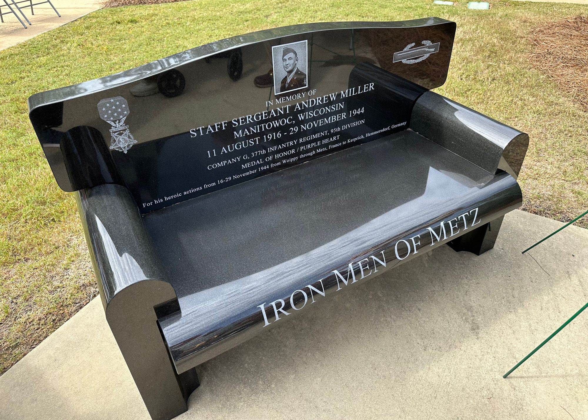 Bench at Fort Benning honoring Staff Sergeant Andrew Miller