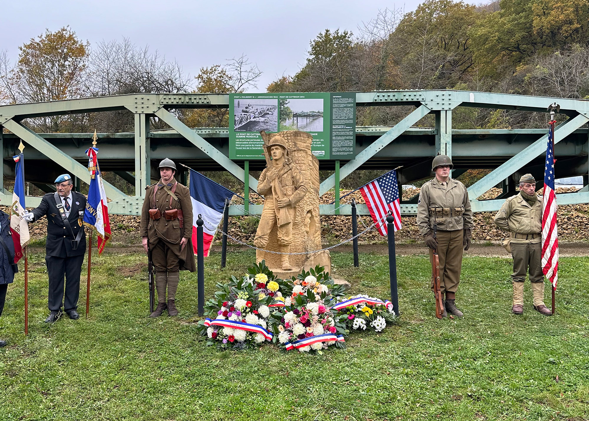 Private Joseph Messina, I Co., 378th Reg., 95th ID, was killed in action November 18, 1944. This stone statue in his honor was dedicated in November 2004.