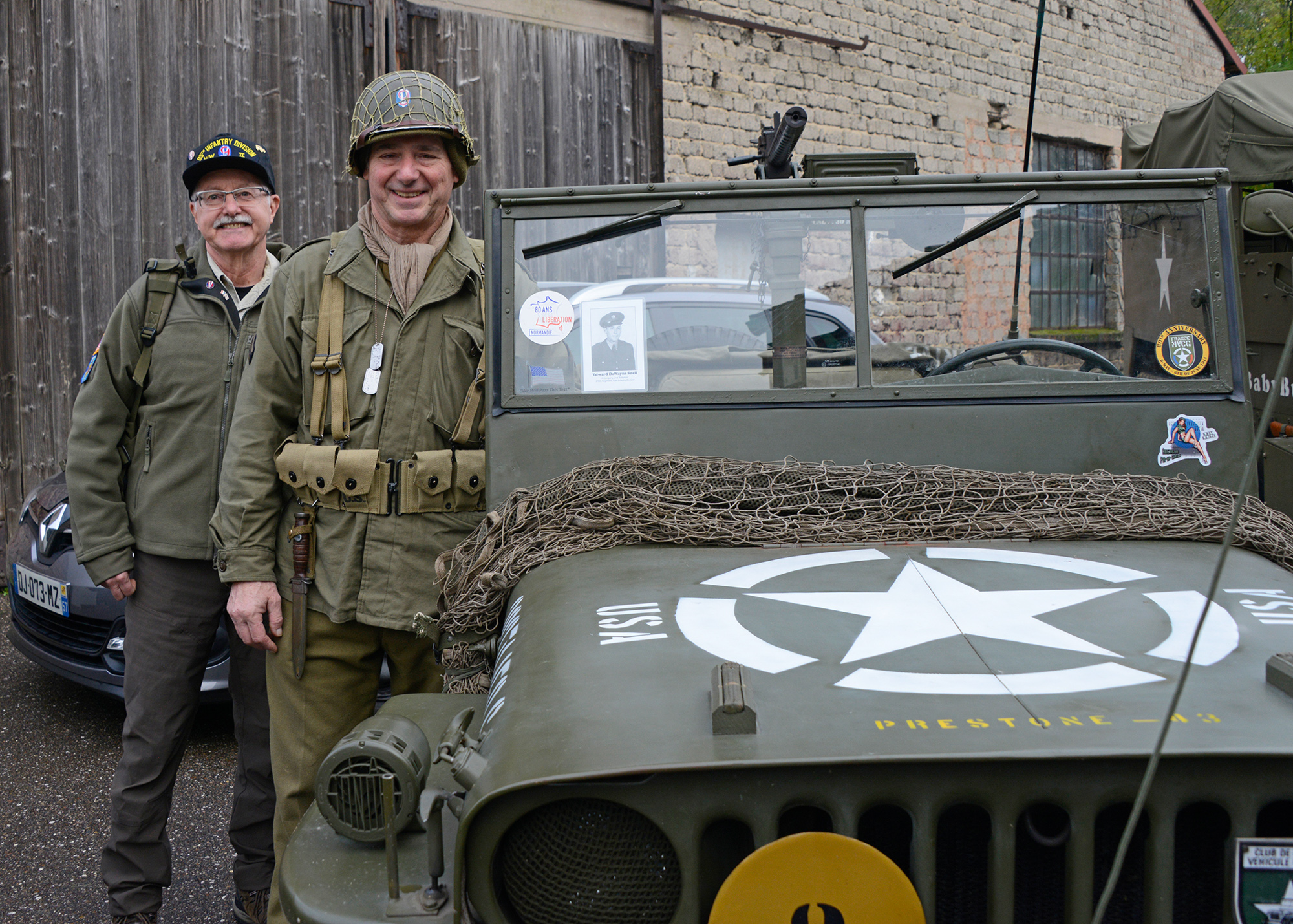 Mike Flora and Gérard Dodeller with Gérard’s Willys jeep in Vigy.