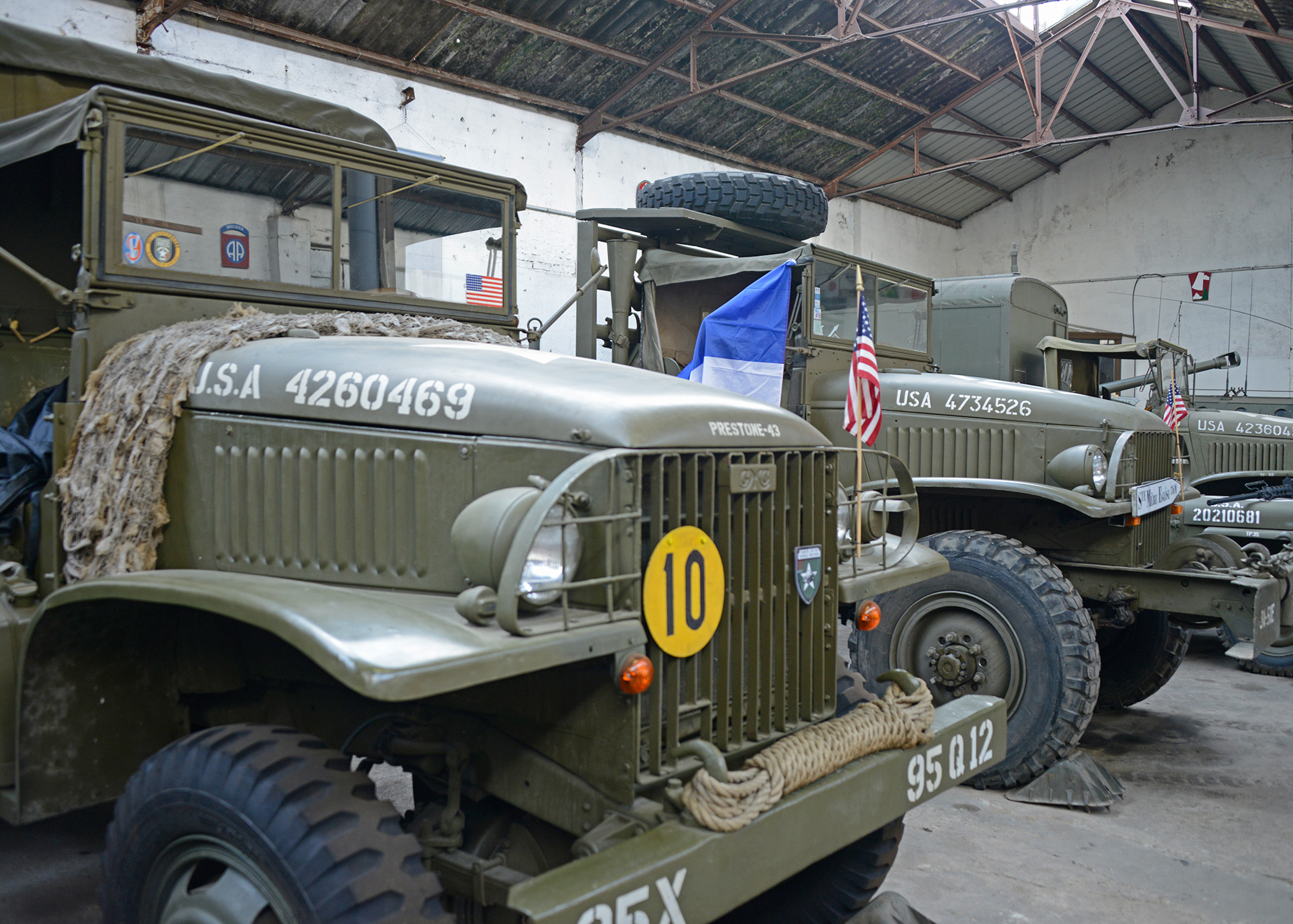Military vehicles in the Club de l’Est du Véhicule Militaire association (CEVM) motorpool in Vigy.