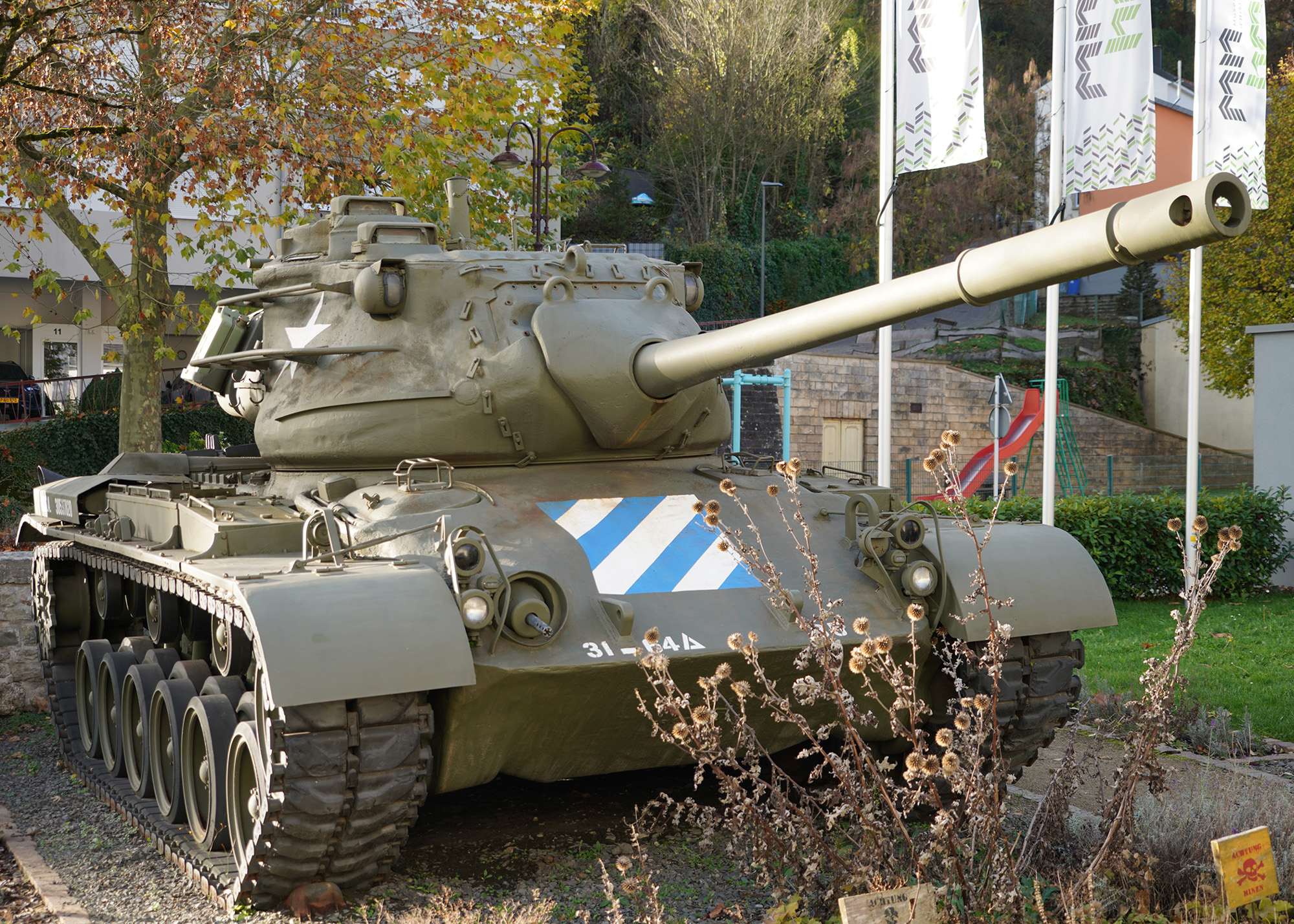 An M47 Patton tank is on display outside the National Museum of Military History in Diekirch.