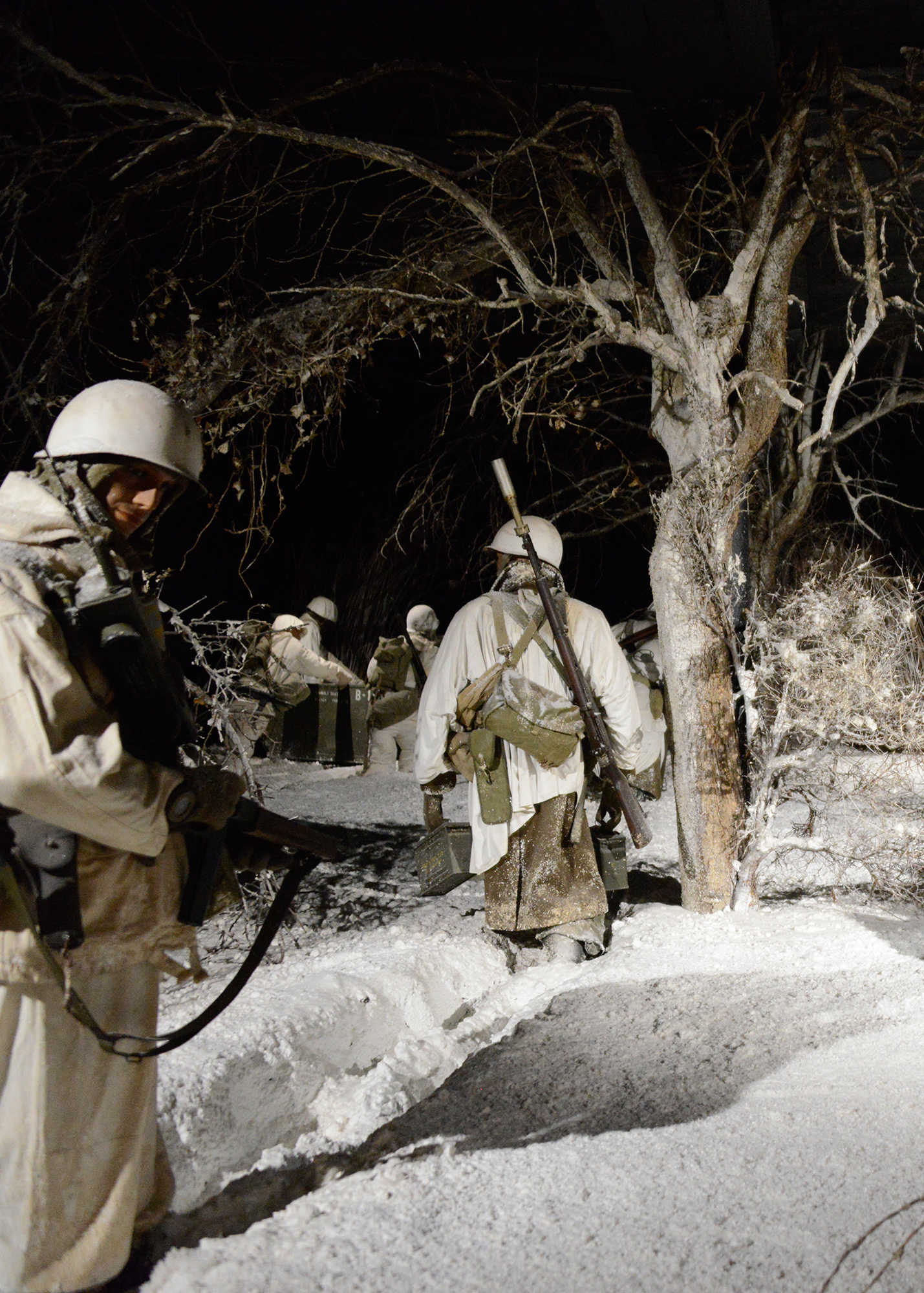 Display of American GIs headed to the front lines in the Battle of the Bulge.