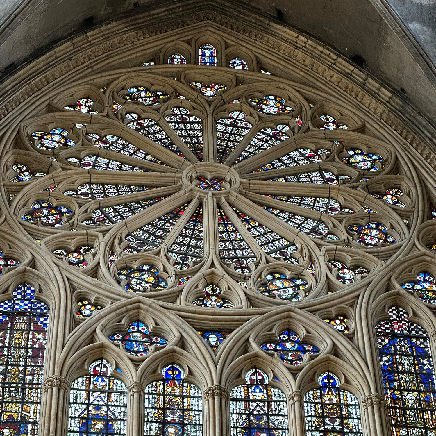 One of the cathedral’s oldest windows is the grand rose window on the west facade. The rose window was created in 1384 by Hermann of Münster. The window is 36 feet in diameter and is made up of eight rounded petals, each inscribed with a different biblical character. In recognition of his substantial work, Hermann of Münster is buried in the cathedral.