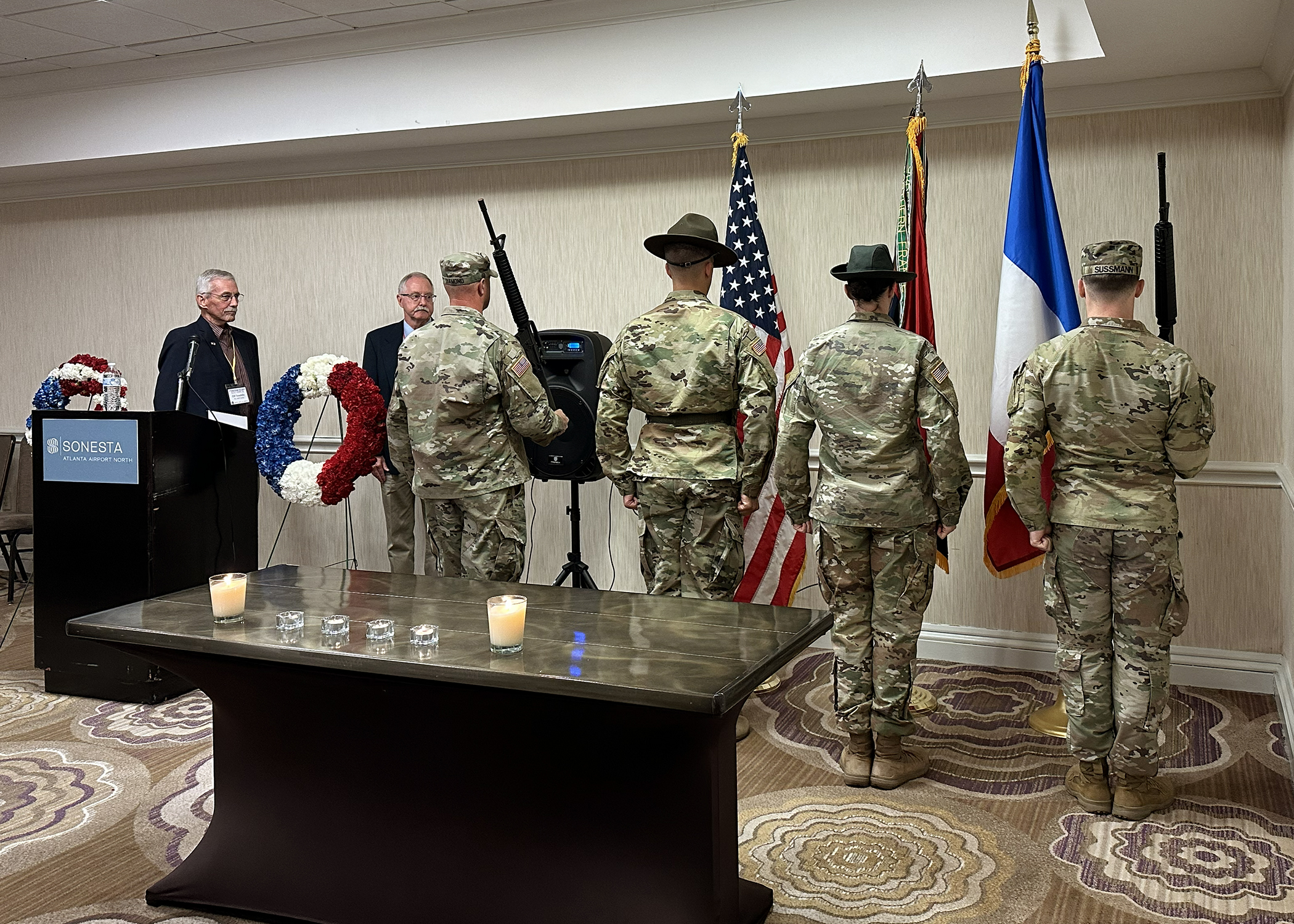 The 95th Division IET Color Guard retire the colors at Metz Hour.