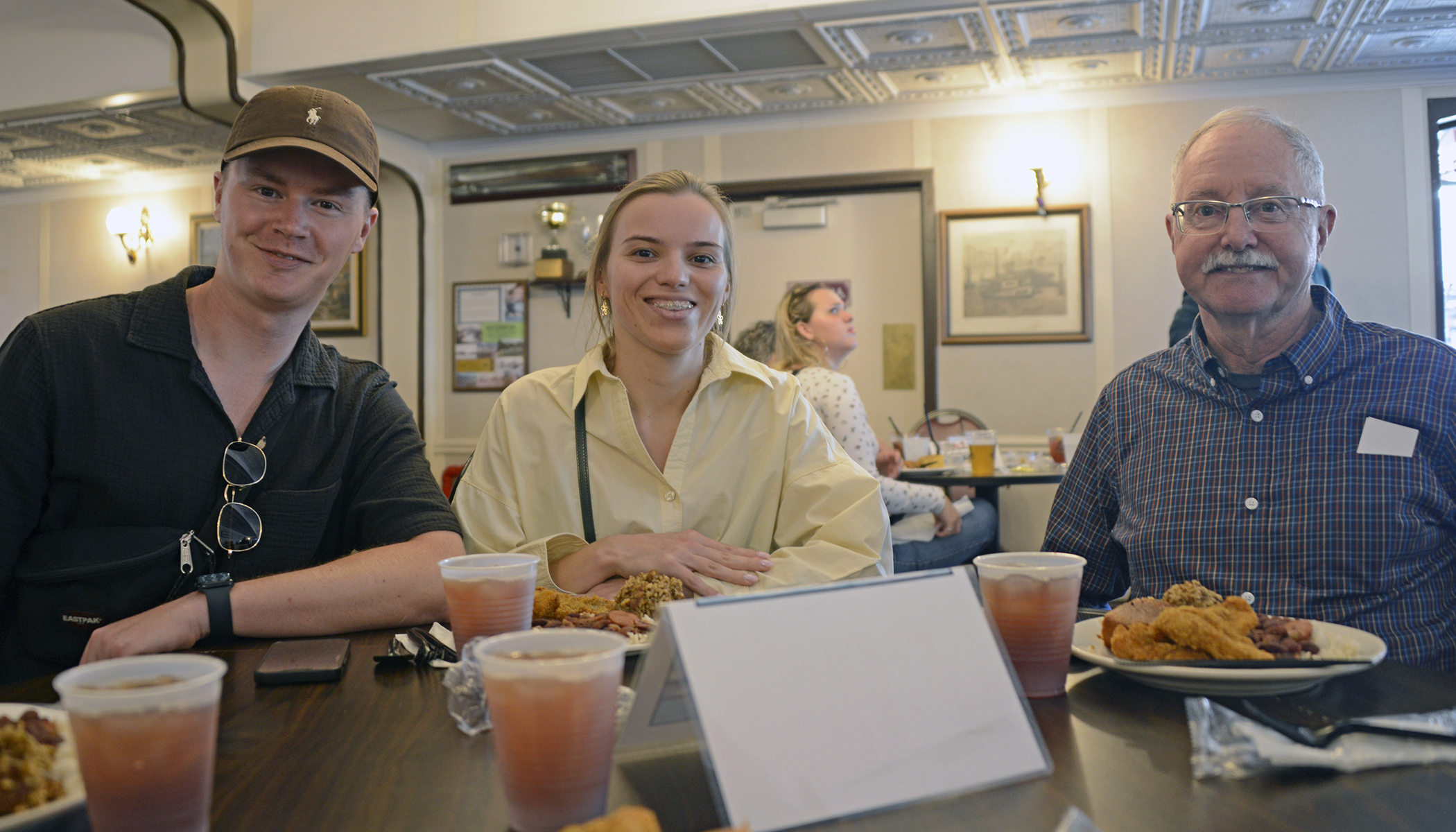 Randy Buelens, Alessia DeBoeck and Mike Flora having lunch aboard the Nachez.