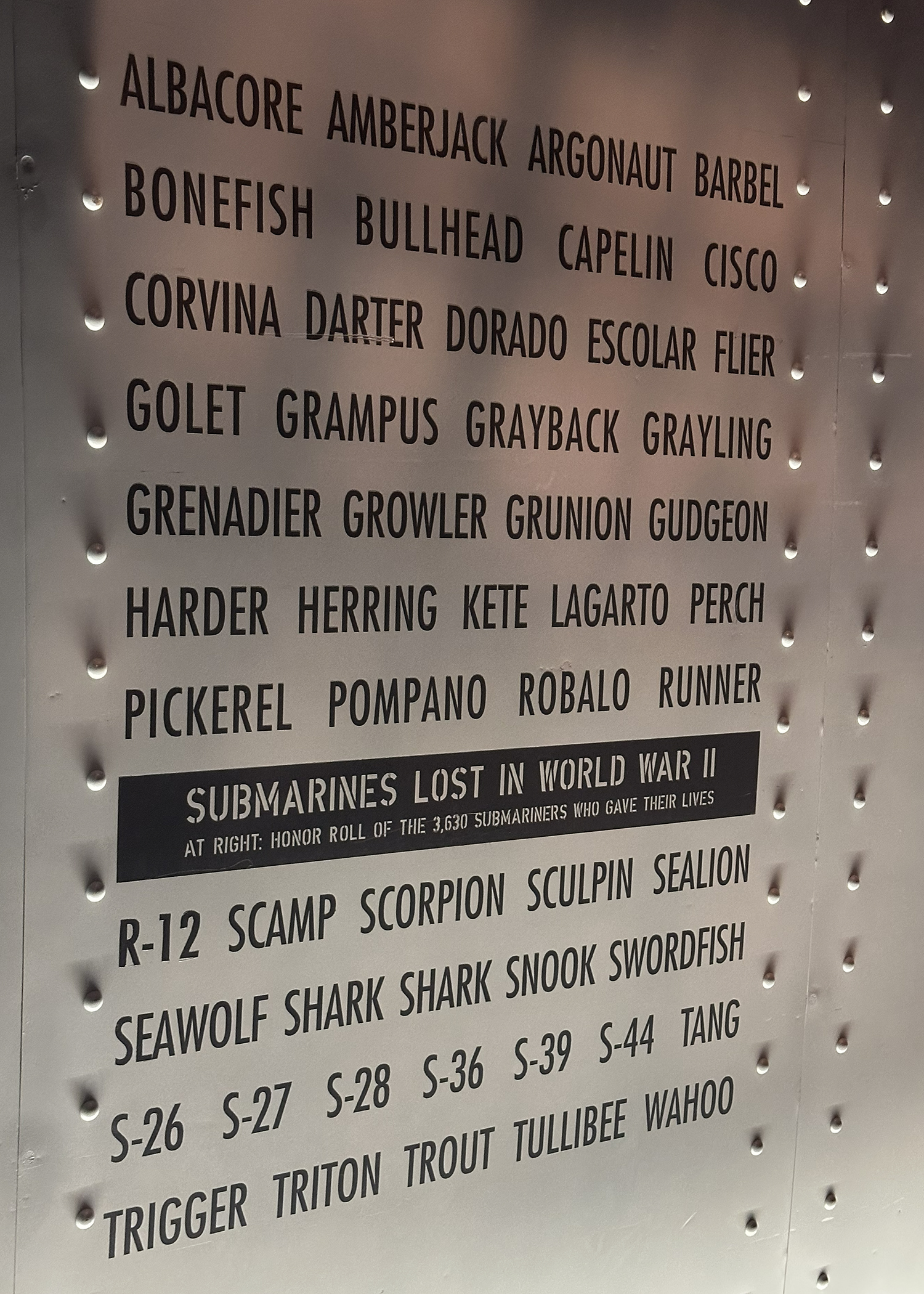 List of the 52 American submarines lost during WWII. 3,630 sailors lost their lives aboard these submarines.
