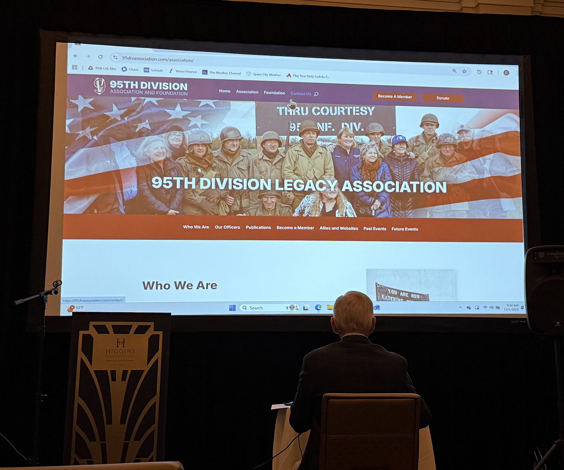 Clif Twaddle reveals the new 95th Division Foundation and Association website at the business meeting 11/1/2025.