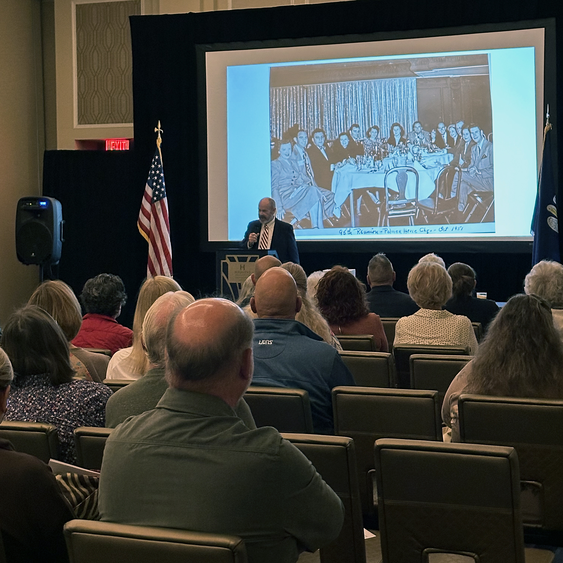 Doug Madden reminds the group gathered for Metz Hour of the importance of keeping the memories and sacrifices of our fathers, grandfathers and uncles alive.