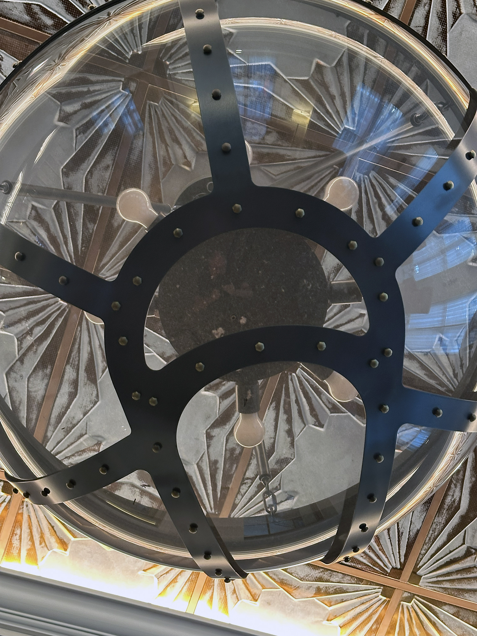 Chandelier in the shape of the nose of a B-17 Flying Fortress.
