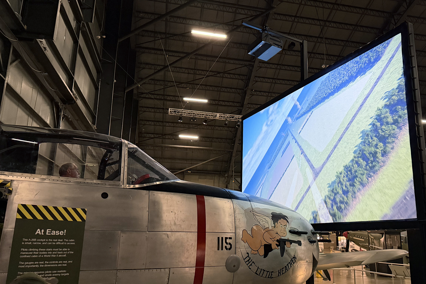 Mike Flora practices strafing runs on a A-26 Invader simulator at the U.S. Air Force museum.