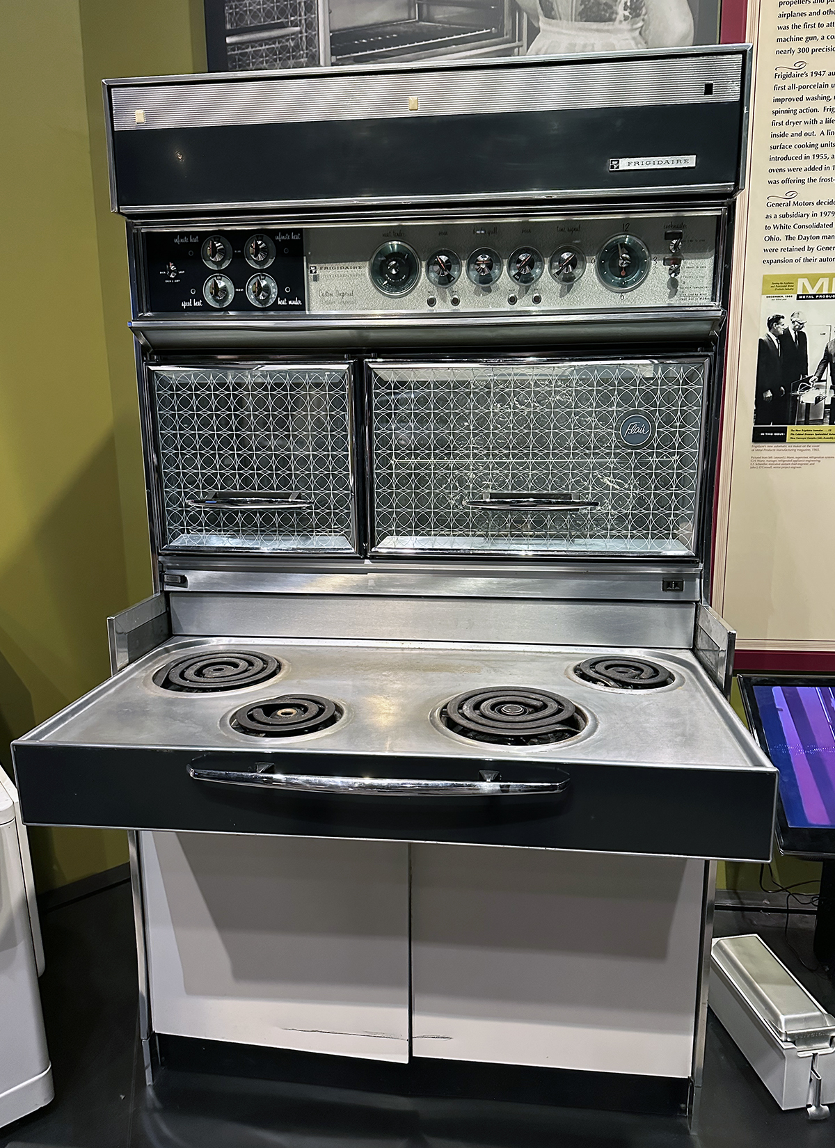 The Frigidaire Flair Range, made in Dayton in 1962 and displayed at Carillon, represented the cutting edge in appliance form and function.
