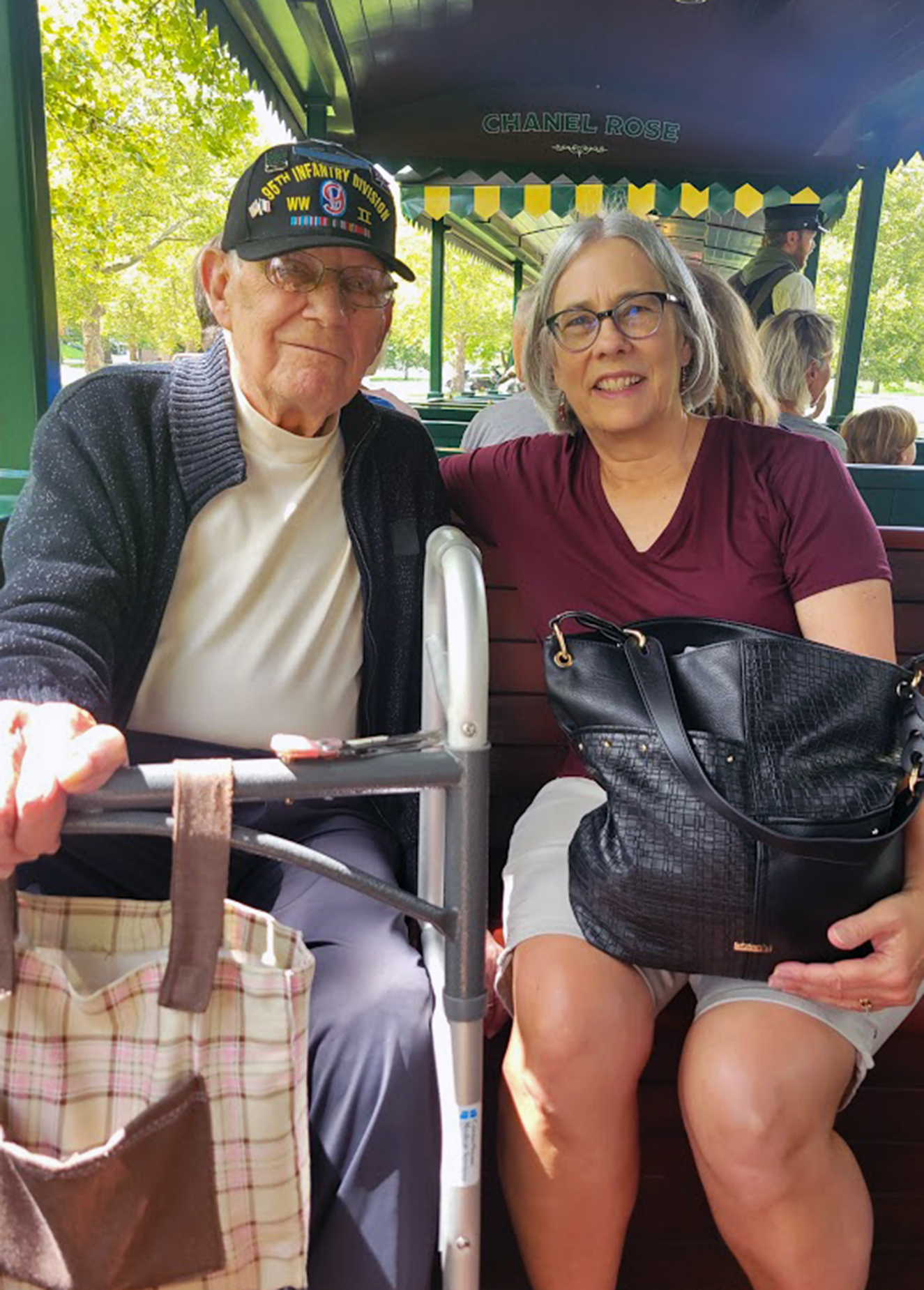 Iron Man Jim Walker and daughter Janice Howman join others in a tour of Carillon Historical Park by train, Friday, Aug. 21, 2026.
