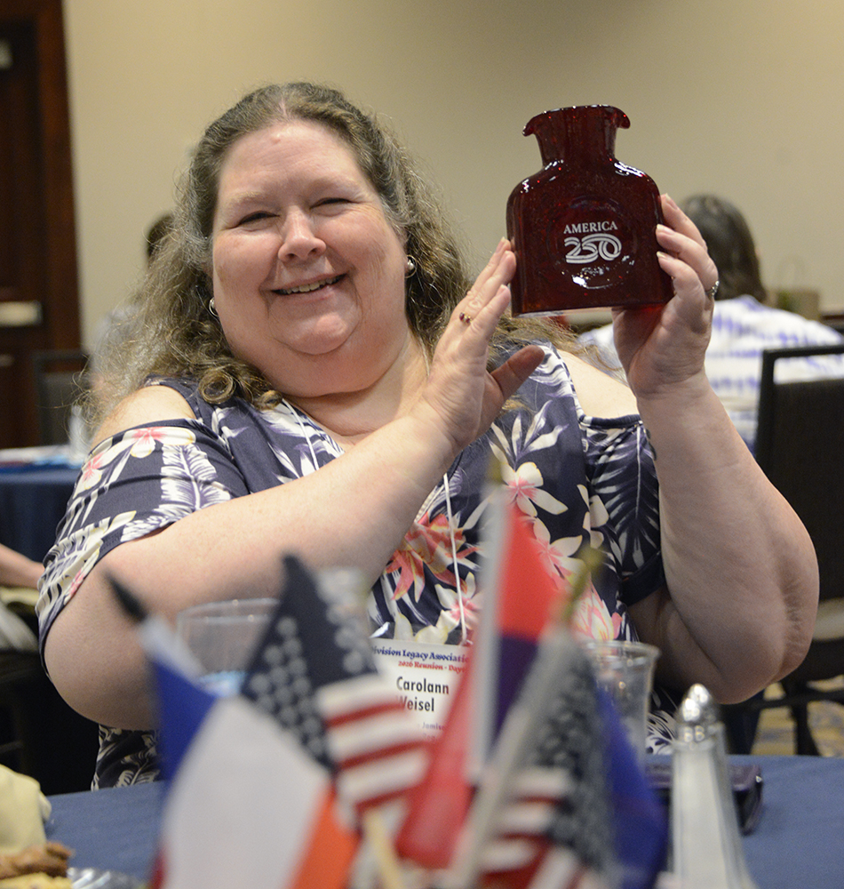 Carolann Weisel was thrilled to win a commemorative 250th Anniversary Blenko glass piece during the Victory Belle raffle, Saturday, Aug., 22, 2026.