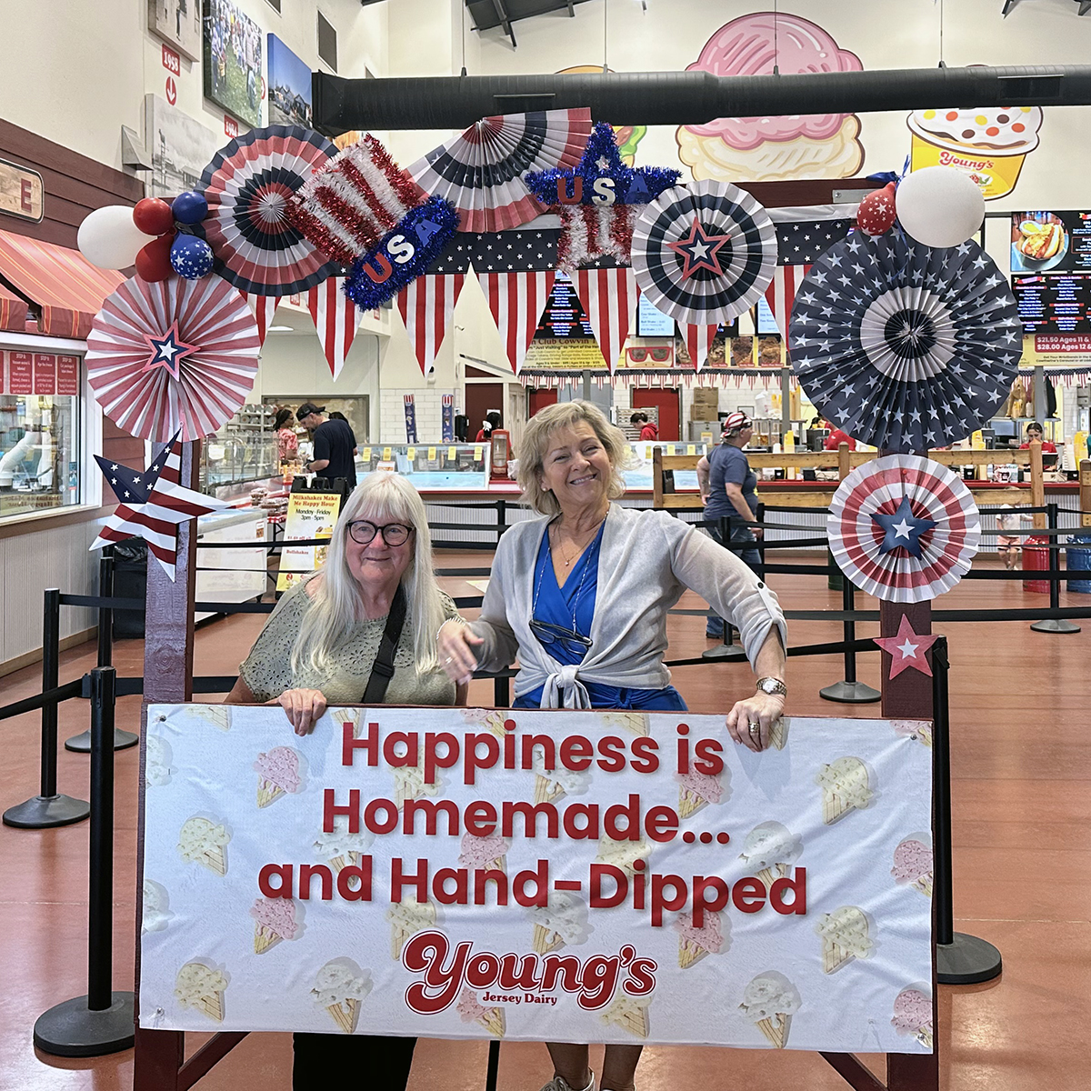 After a Thursday, Aug. 20 dinner in Yellow Springs, Ohio, Marsha Flora and Nancy Broadway enjoy a trip to Young's Jersey Dairy for ice cream.
